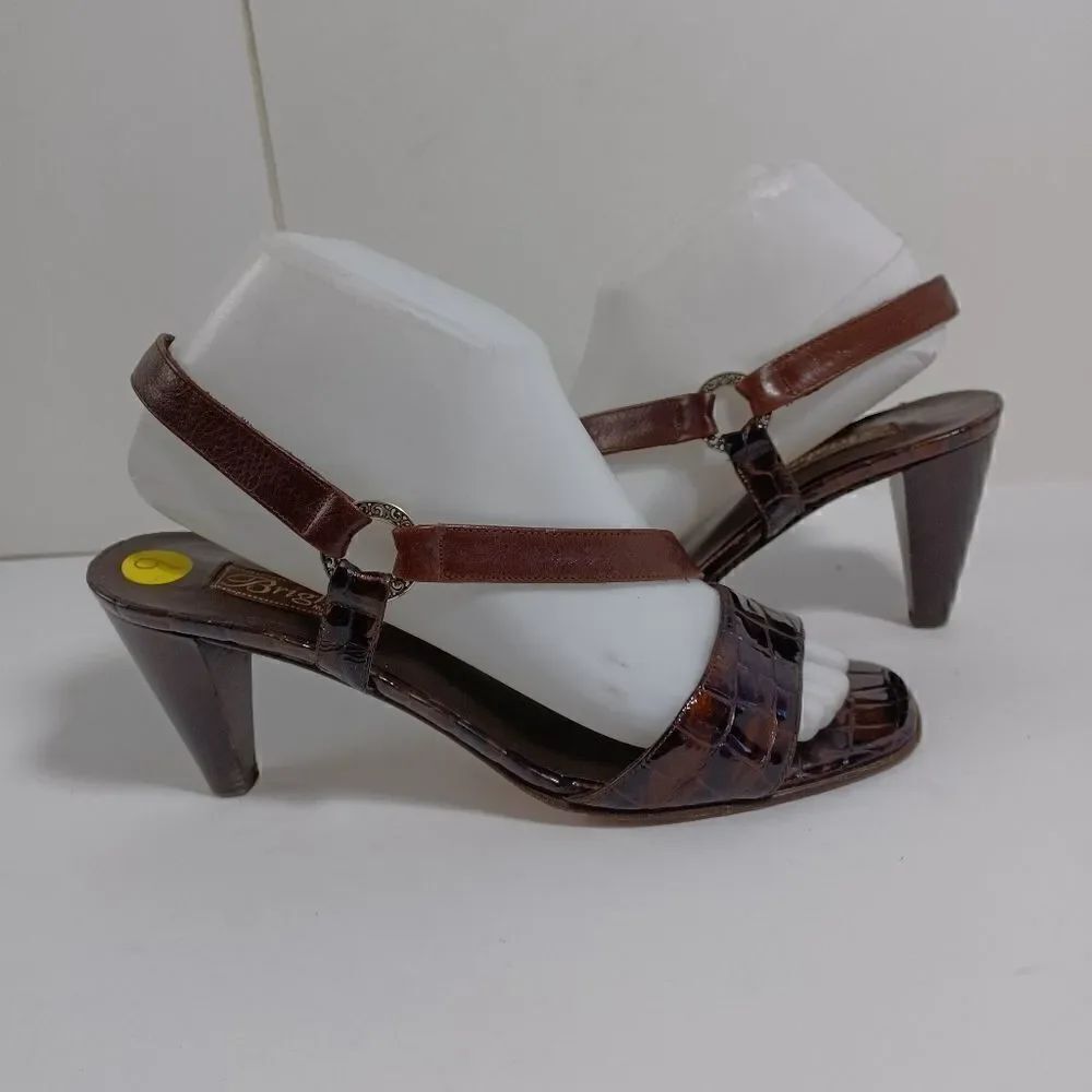 BRIGHTON WOMENS MADE IN ITALY SOFT BROWN CROC LEATHER MID HEEL MULE SANDAL 9